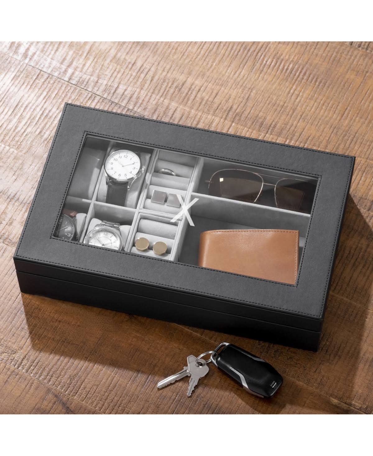 Black Vegan Leather Valet Box P6773