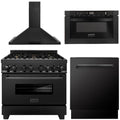 36 Dual Fuel Range, Range Hood, Microwave, Dishwasher in Black Stainless B6344