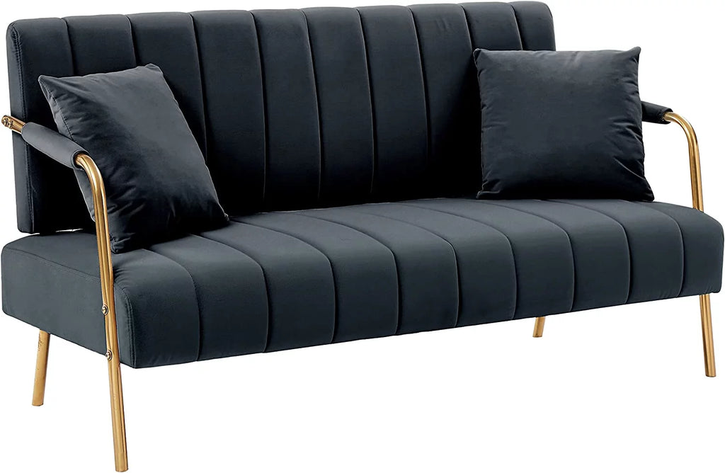 Dark Gray Cashmere Fabric Loveseat with Throw Pillows W34549