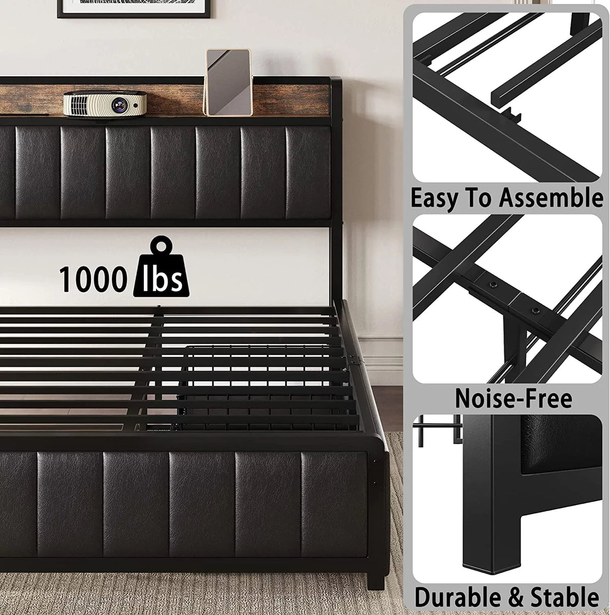 Queen Bed Frame with Storage Drawers Headboard N548