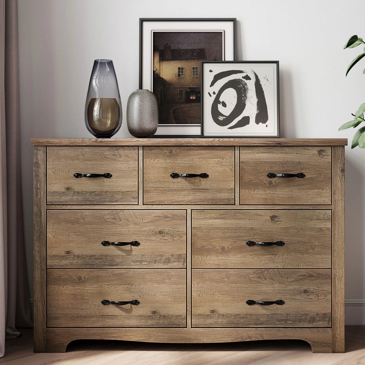 Black 6 Drawer Double Dresser D606