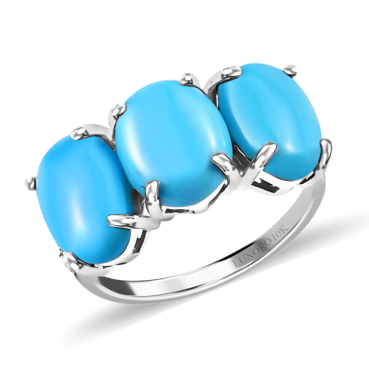 10K White Gold Oval Turquoise Diamond 3 Stone Ring Size 9 D25590
