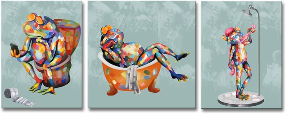 3 Panel Frog Canvas Wall Art Stretched Ready to Hang H-16 inch W-40 inch P9747