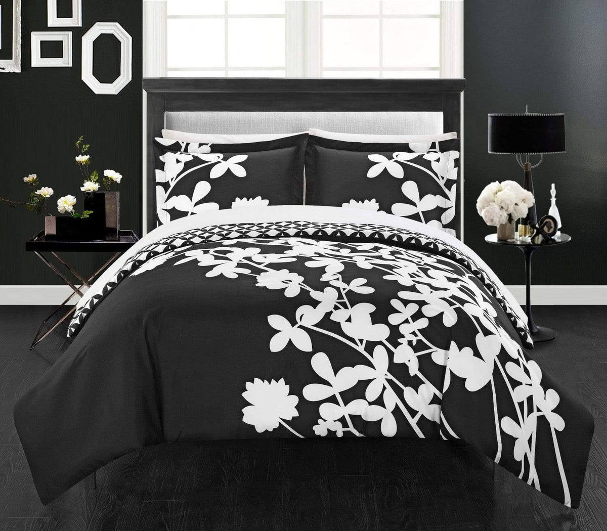 7-Piece Reversible Duvet Cover Set, Black, Queen E71491
