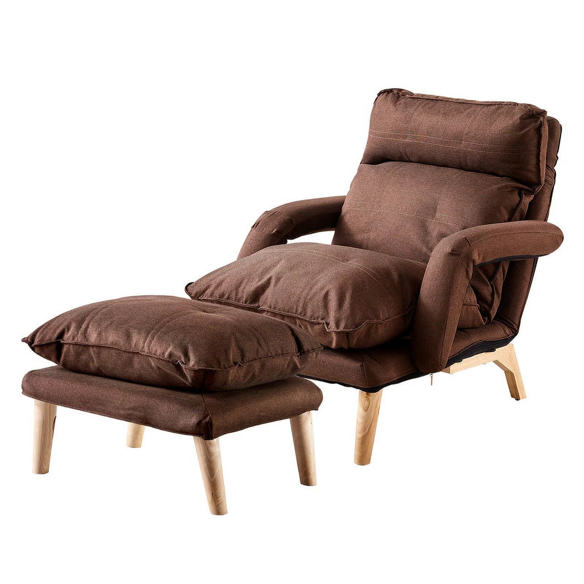 Brown Linen Accent Chair with Ottoman L843