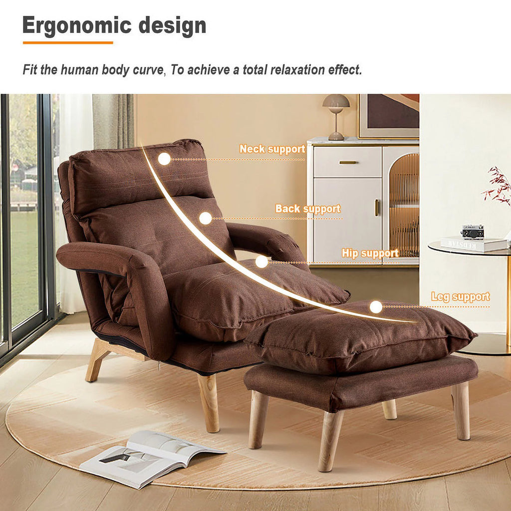 Brown Linen Accent Chair with Ottoman L843