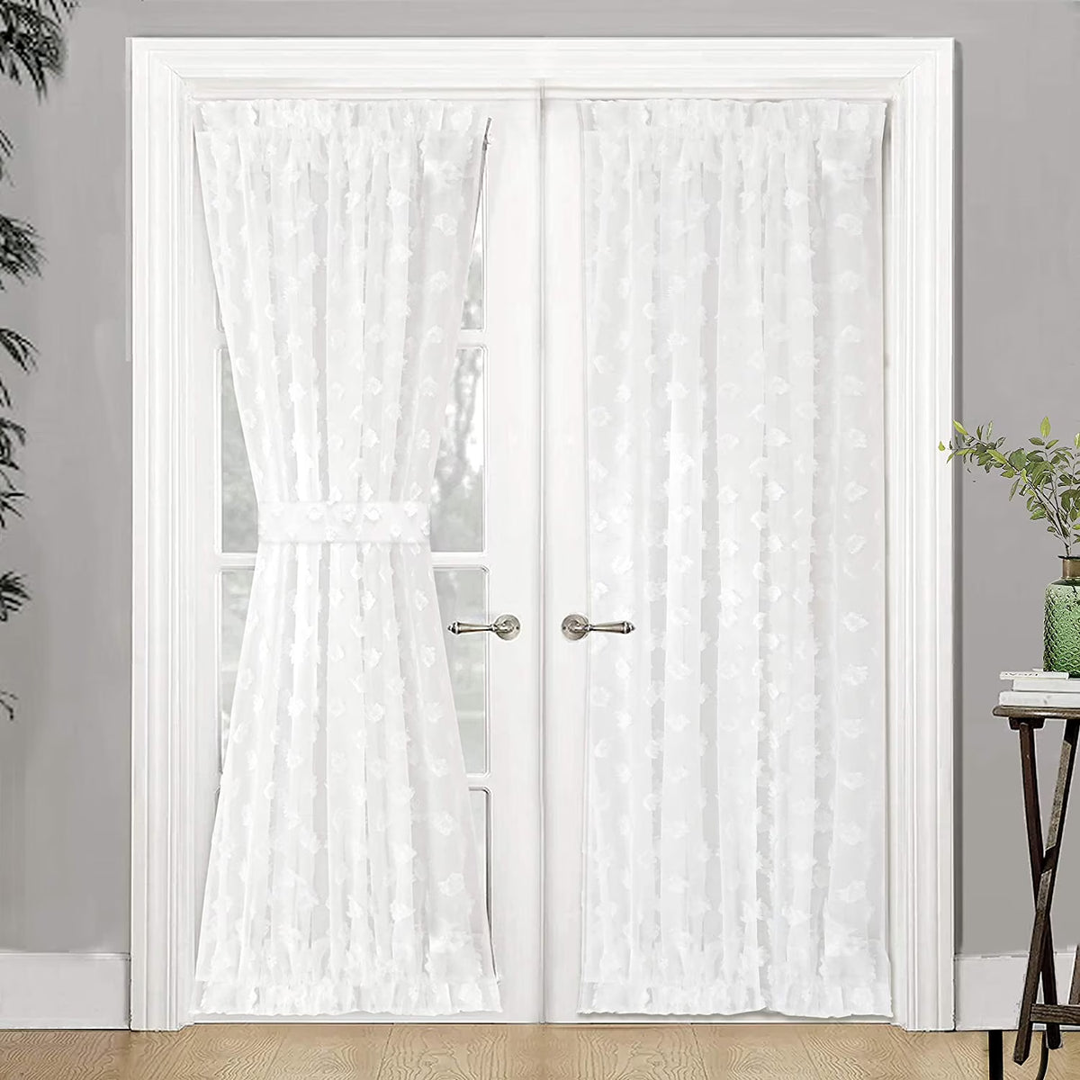 Off White Voile Chiffon Sheer Rod Pocket Door Curtain 52 Inch by 72 Inch N335126